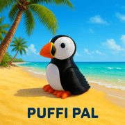 🐧 PUFFI PAL 🐧 - 3D-printed puffin statue on a tropical beach, perfect for island vibes and playful adventures!